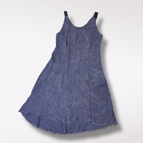 Raw Hem Chambray Dress Blue Denim Look Sleeveless Tank Style Size Large - Picture 8 of 8